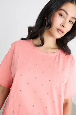 T-shirt in jersey con strass - Rosa