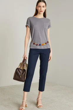 T-shirt in jersey con taschino - Grigio