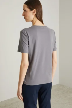 T-shirt in jersey con taschino - Grigio