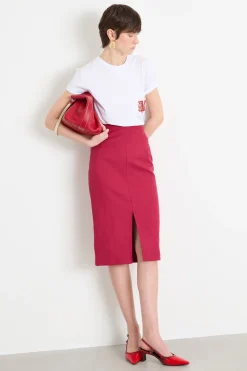 T-shirt in jersey con taschino ricamato - Bianco Rosso