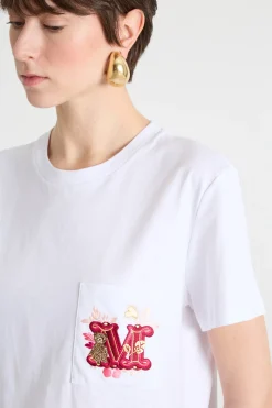 T-shirt in jersey con taschino ricamato - Bianco Rosso