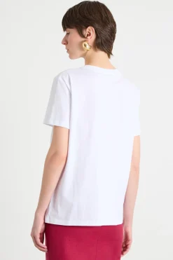 T-shirt in jersey con taschino ricamato - Bianco Rosso