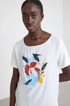 T-shirt in jersey e crepe de chine - Bianco