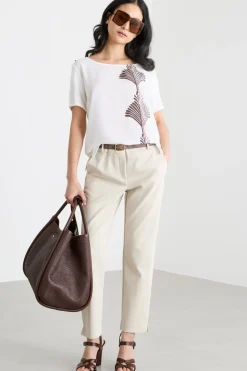 T-shirt in jersey e crepe de chine - Bianco Marrone