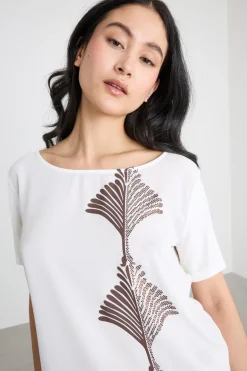 T-shirt in jersey e crepe de chine - Bianco Marrone