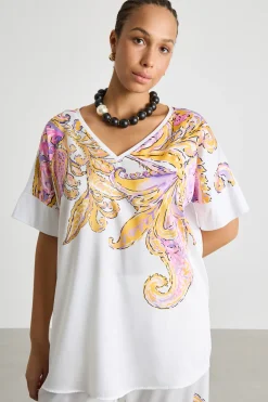 T-shirt in jersey e twill - Bianco