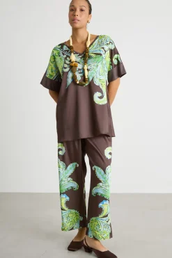 T-shirt in jersey e twill - Marrone