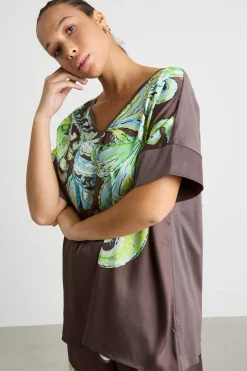 T-shirt in jersey e twill - Marrone