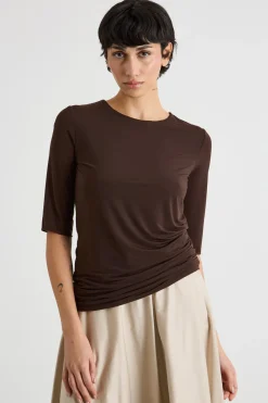 T-shirt in jersey fluido - Marrone