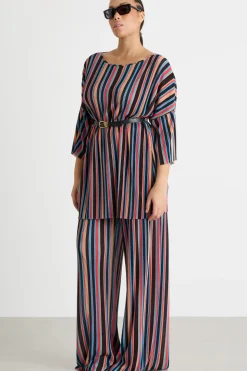 T-shirt in jersey plissé - Nero Blu Rosa