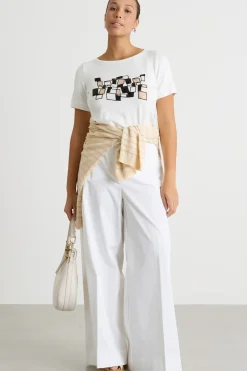 T-shirt in jersey ricamato - Bianco Nero Beige