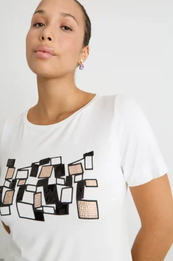T-shirt in jersey ricamato - Bianco Nero Beige