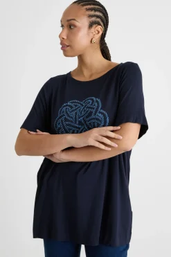 T-shirt in jersey ricamato - Blu