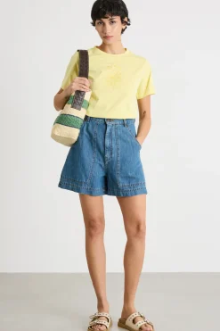 T-shirt in jersey ricamato - Giallo