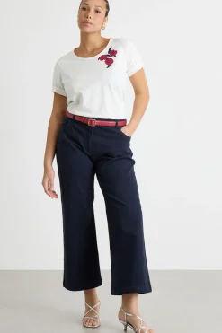 T-shirt in jersey stampato con ricami - Bianco