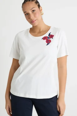 T-shirt in jersey stampato con ricami - Bianco