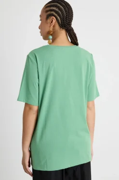 T-shirt in jersey stampato con ricami - Verde