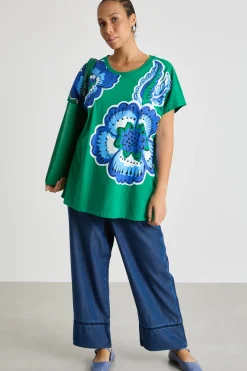 T-shirt in jersey stampato - Verde Blu Bianco