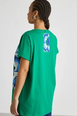 T-shirt in jersey stampato - Verde Blu Bianco