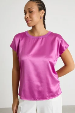 T-shirt in jersey stretch e raso - Fuxia