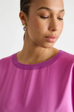 T-shirt in jersey stretch e raso - Fuxia