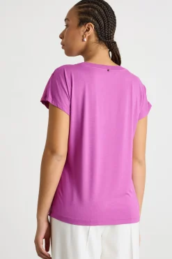 T-shirt in jersey stretch e raso - Fuxia