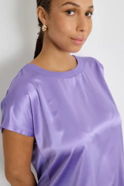 T-shirt in jersey stretch e raso - Lilla