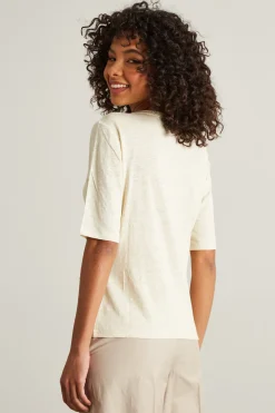 T-shirt in lino con scollo a V - Beige