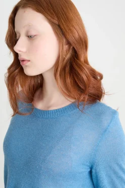 T-shirt in maglia - Azzurro