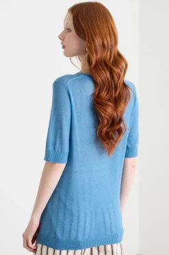 T-shirt in maglia - Azzurro