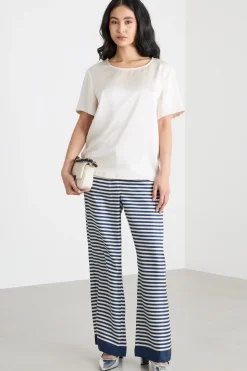 T-shirt in raso e jersey - Bianco