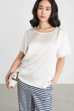 T-shirt in raso e jersey - Bianco