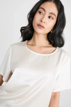T-shirt in raso e jersey - Bianco