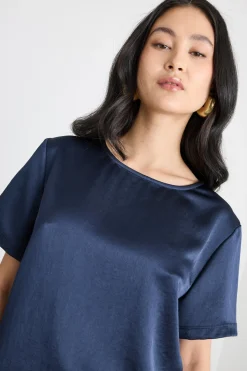 T-shirt in raso e jersey - Blu