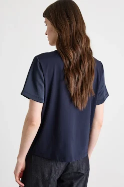 T-shirt in raso tecnico e jersey - Blu