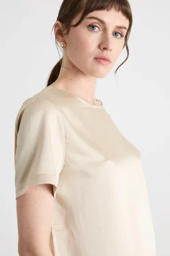 T-shirt in raso tecnico e jersey - Cammello