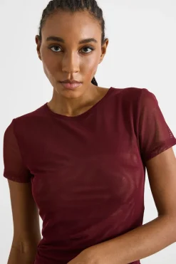 T-shirt in tulle stretch - Bordeaux