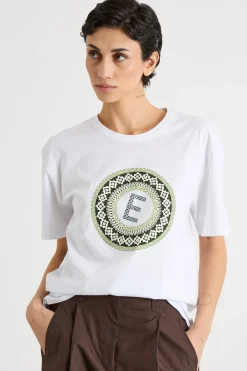 T-shirt leggermente over con stampa - Bianco