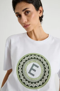 T-shirt leggermente over con stampa - Bianco