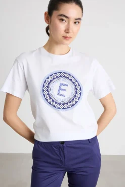 T-shirt leggermente over con stampa - Bianco