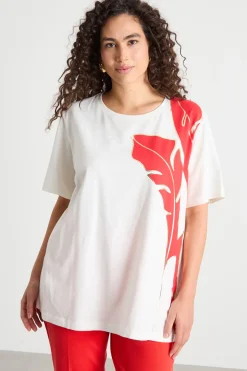 T-shirt lunga in jersey - Bianco Rosso