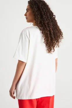 T-shirt lunga in jersey - Bianco Rosso