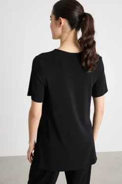 T-shirt lunga in jersey crepe - Nero