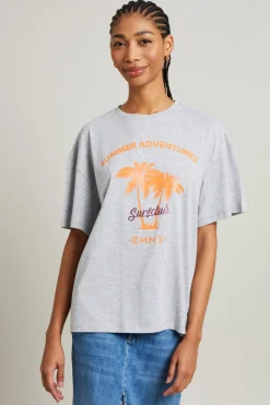 T-shirt over con stampa - Grigio