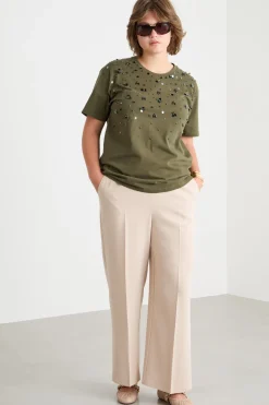 T-shirt oversize con ricamo - Verde