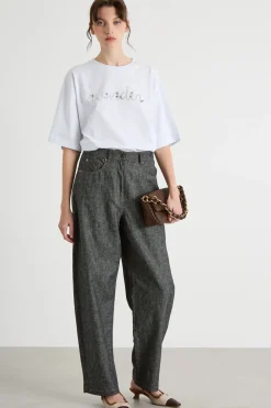 T-shirt oversize con strass - Bianco