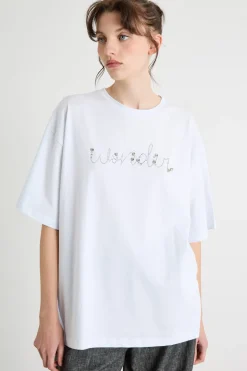 T-shirt oversize con strass - Bianco