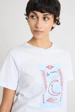 T-shirt ricamata con strass - Bianco