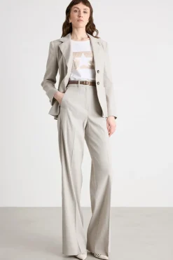 T-shirt slim con stampa laminata - Bianco Argento