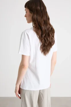 T-shirt slim con stampa laminata - Bianco Argento